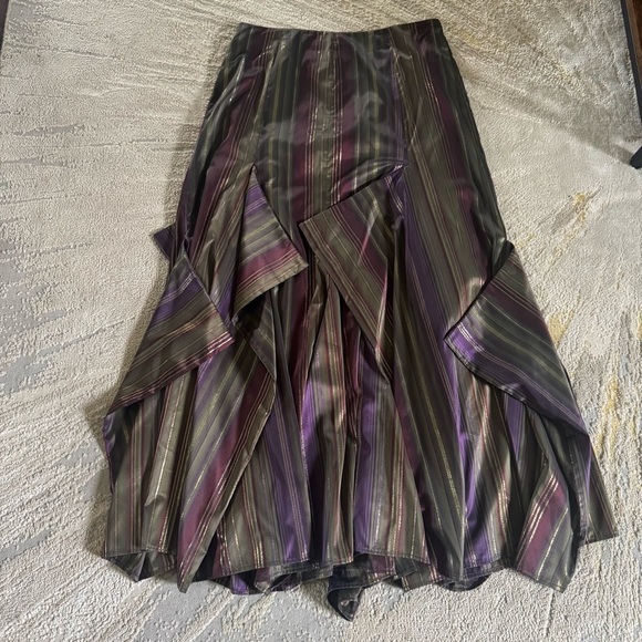Dresses & Skirts - Dressy maxi long skirt tiered ruffle artsy metallic purple green gold large